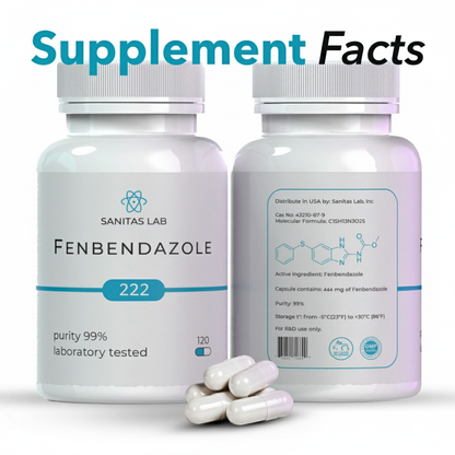 Sanitas Lab Fenbendazole Capsules | 222mg | 120 Count | Lab Tested 99% Purity