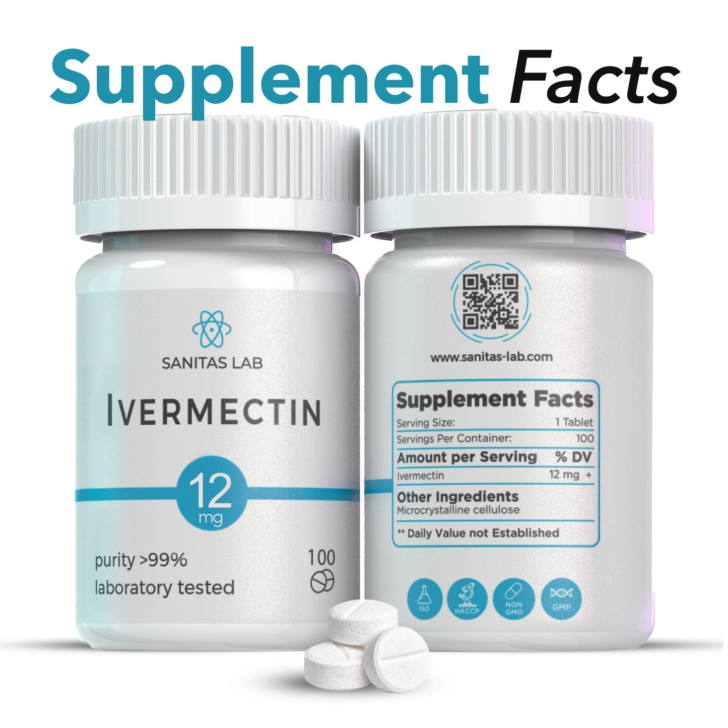 Sanitas Lab Ivermectin Tablets | 12mg |  100 Tabs | Lab Tested >99% Purity