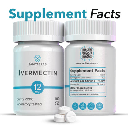Sanitas Lab Ivermectin Tablets | 12mg |  100 Tabs | Lab Tested >99% Purity