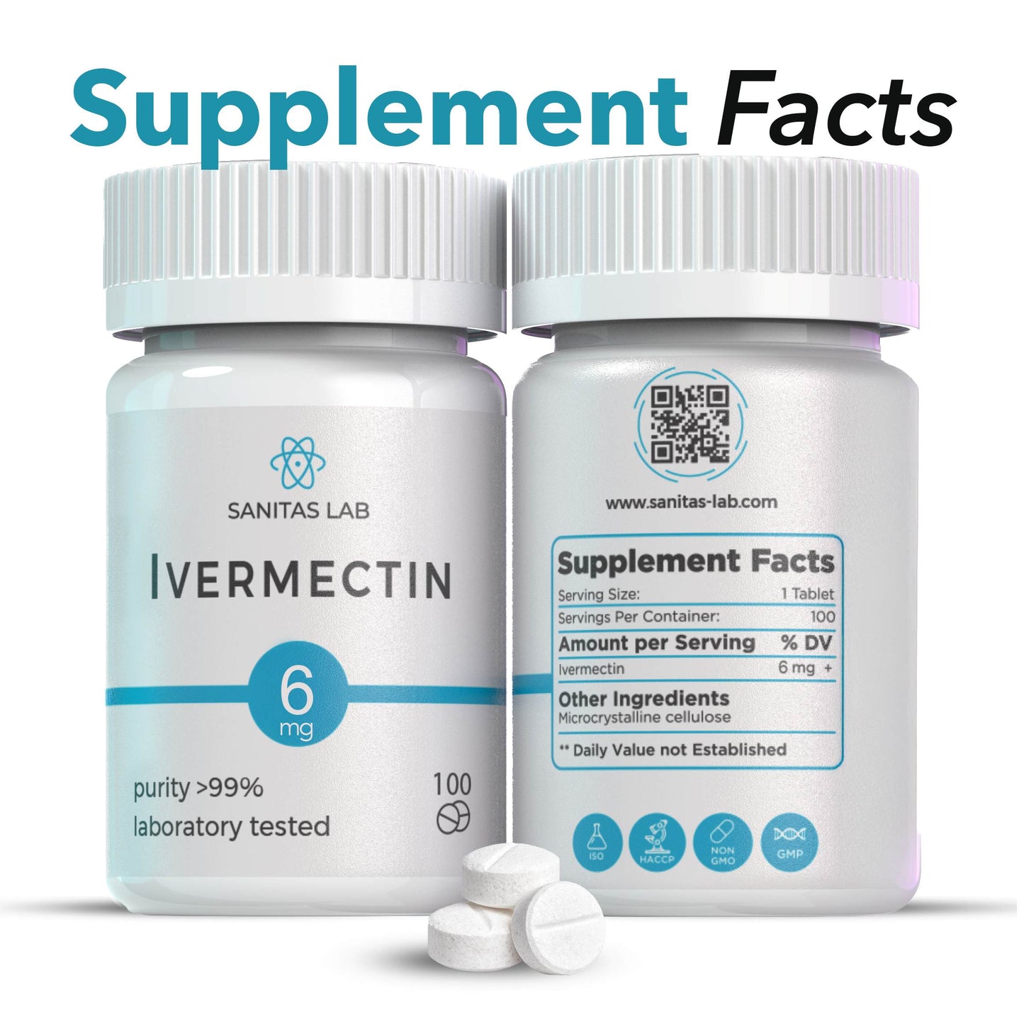 Sanitas Lab Ivermectin Tablets | 6mg | 100 Tabs |  Lab Tested >99% Purity
